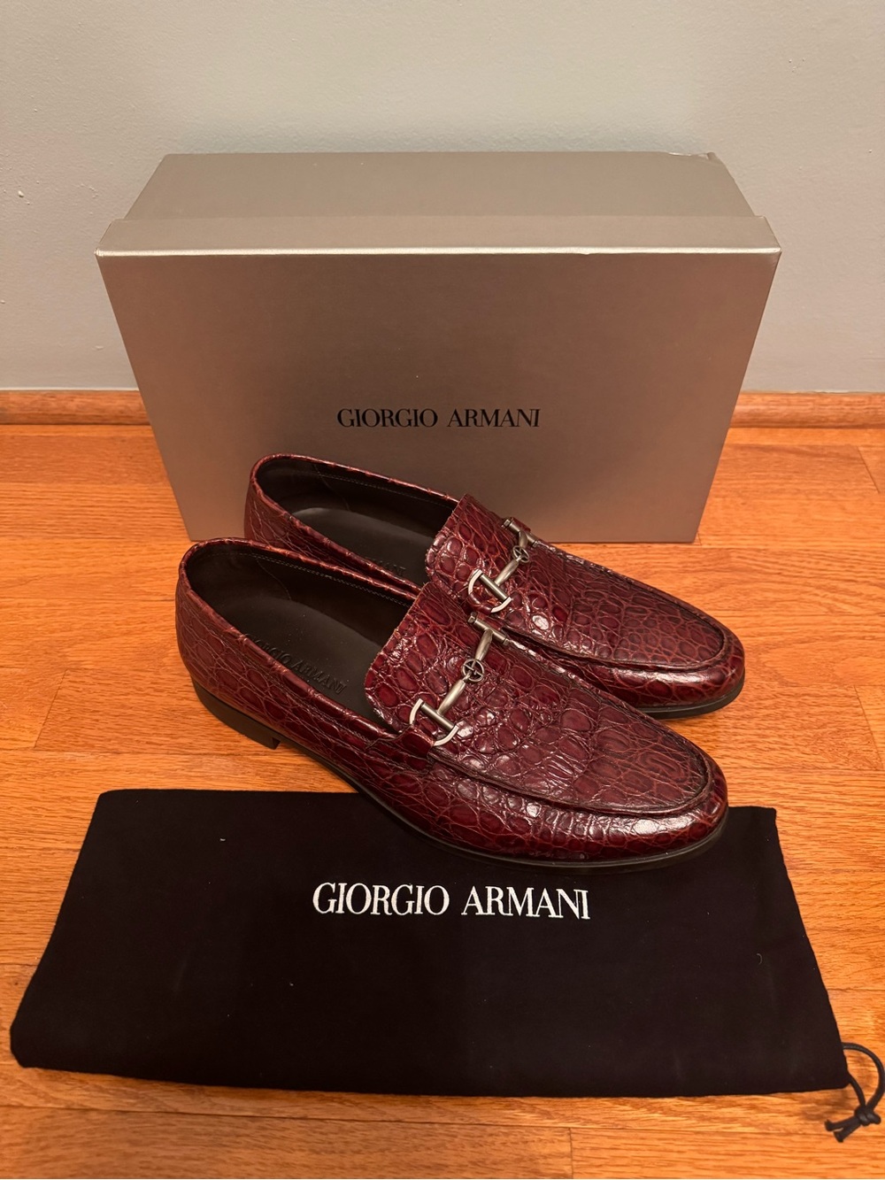 Giorgio Armani Men’s Burgundy Leather Loafers Size 9
